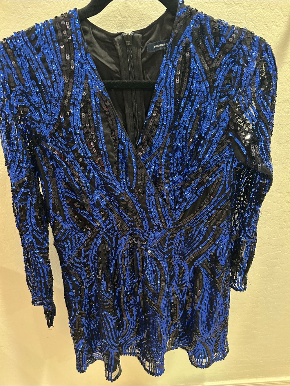 French Connection Deniz Embellished mini dress in surf the web in blue size 8